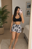 Conjunto 3 piezas en short estampado de hojas