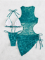 Conjunto de vestido de baño tie-dye con salida de baño de cuello redondo vista posterior