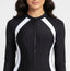 Vestido de baño deportivo de manga larga en blanco y negro vista frontal