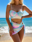 Detalle del diseño tipo sirena y panty de tiro bajo del vestido de baño multicolor