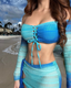 Vestido de baño 3 piezas con parte superior strapless de manga larga degradado y falda